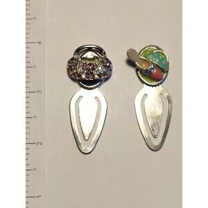 2 Silver Tone and Rhinestones "Purse" & "Shoe" Art Bookmarks
